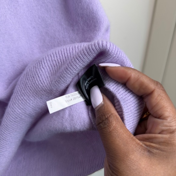 Boston Proper Women 100% Cashmere Sweater XS Lavender Puff Sleeve Button Cuff - Picture 11 of 11